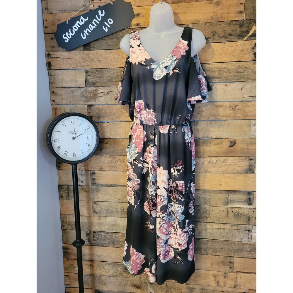 SALE-Eyeshadow women's cold shoulder one piece floral jumpsuit size small
